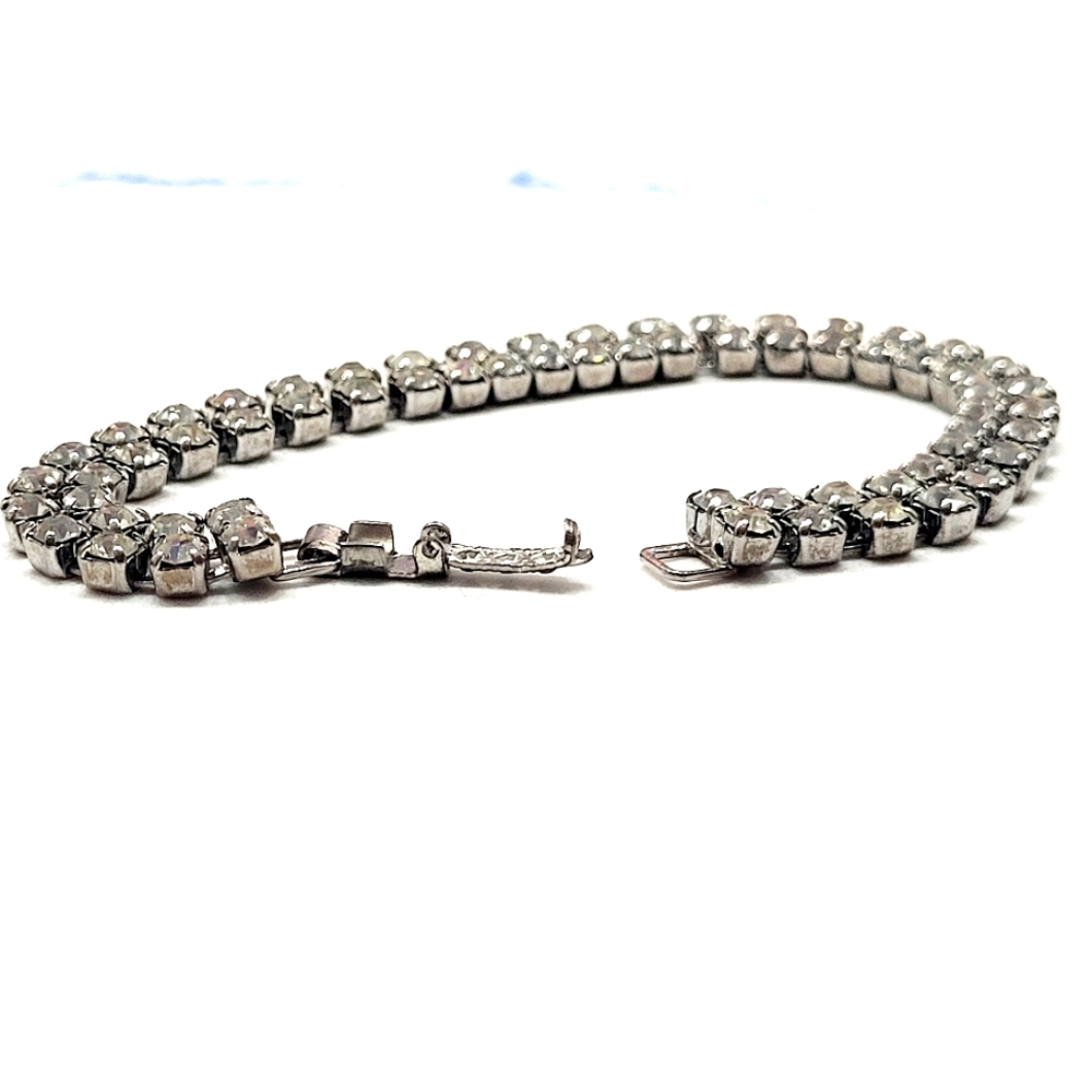 VINTAGE Double rhinestone chain link tennis bracelet, 7" - Picture 4 of 16